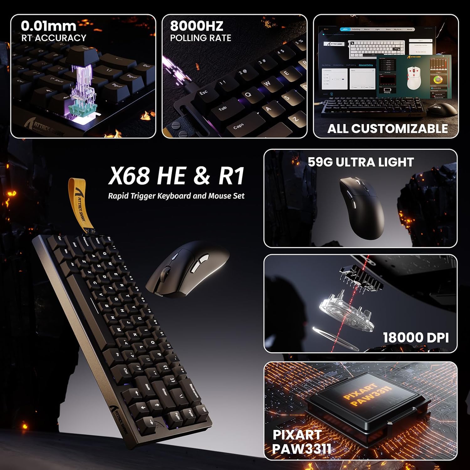 ATTACK SHARK X68 HE Keyboard M - Gaming Accessories Uk ulasan dan harga