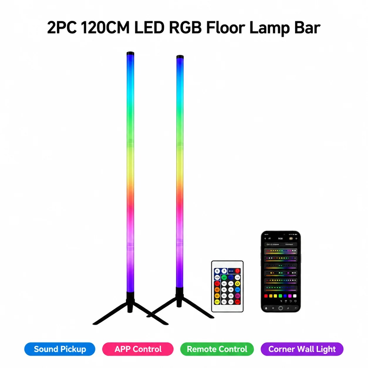 2PCS Lampu Lantai RGB 120CM, L - Gaming Accessories For Bedroom ulasan dan harga