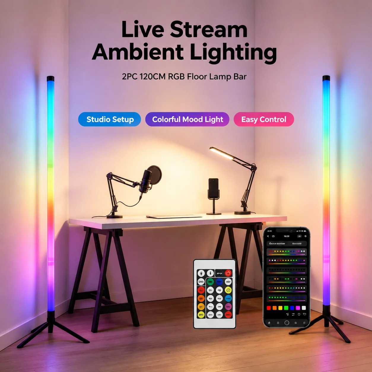 2PCS Lampu Lantai RGB 120CM, L - Gaming Accessories For Bedroom ulasan dan harga