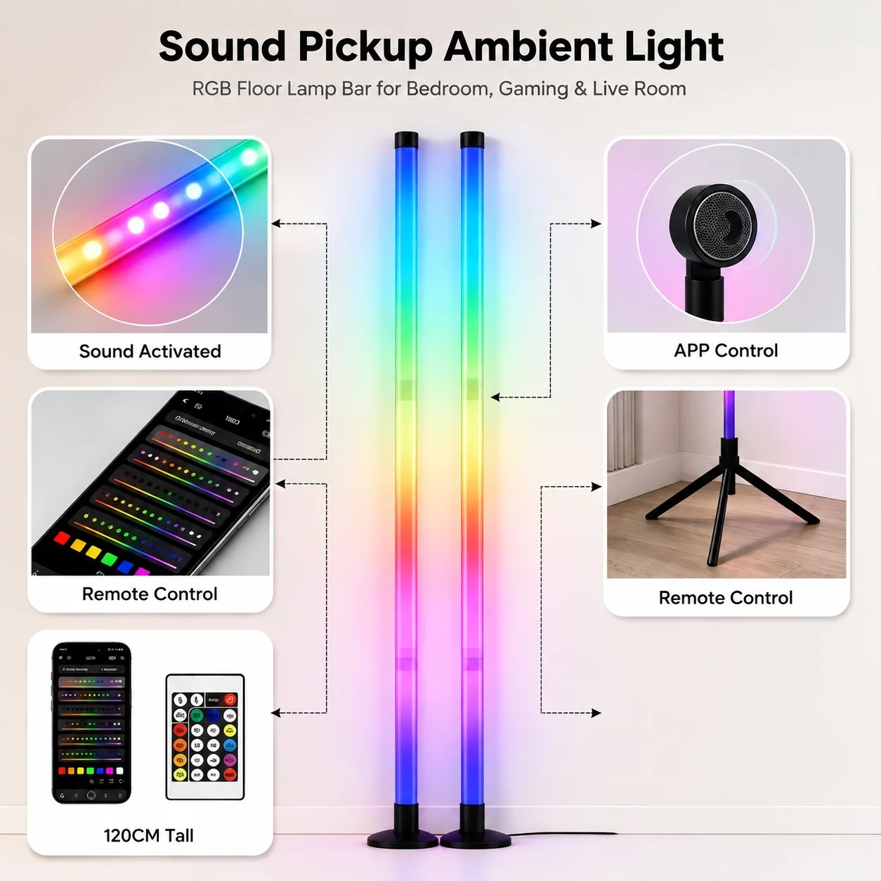 2PCS Lampu Lantai RGB 120CM, L - Gaming Accessories For Bedroom ulasan dan harga